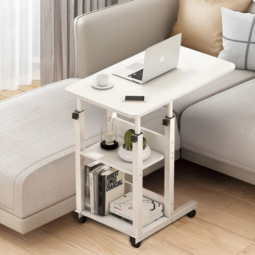 Living And Home White Mobile Over Bed Chair Table Height Adjustable Laptop Serving Tray Stand 1