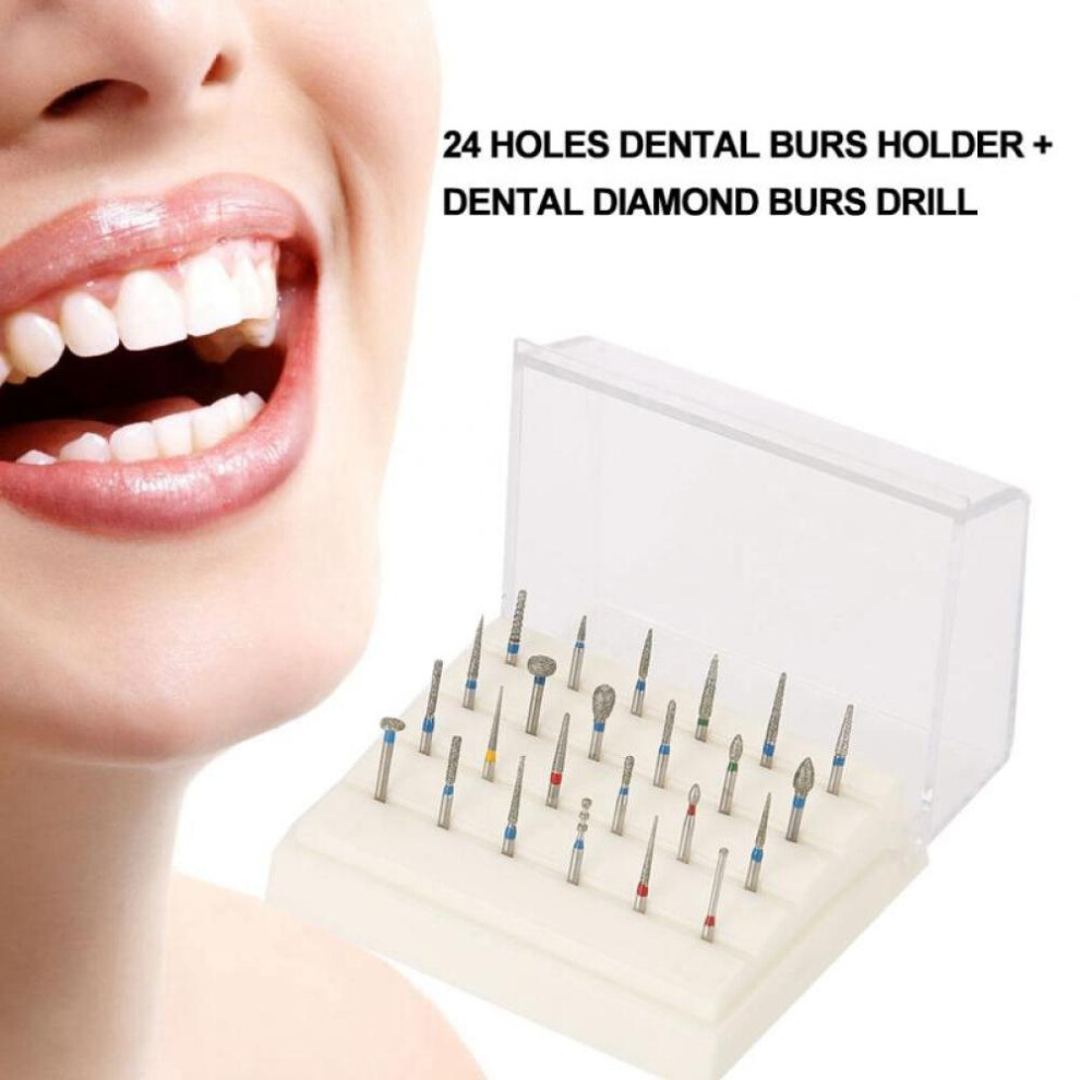 24 Holes Dental Burs Holder + Dental Diamond Burs Drill High Speed Block Box Case Dental Tool Dentist Products Lab Equipment