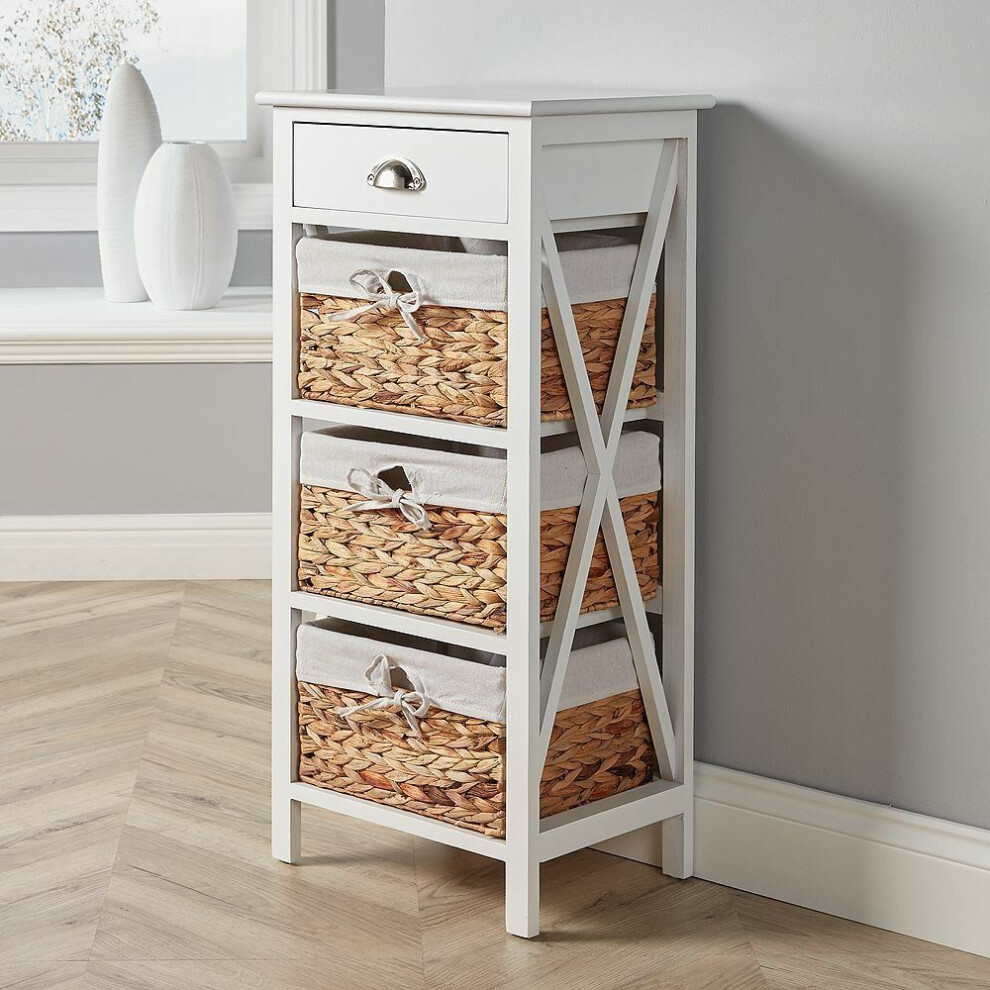 Dartmouth 3 Woven Basket 1 Drawer Storage Chest White Fully Assembled