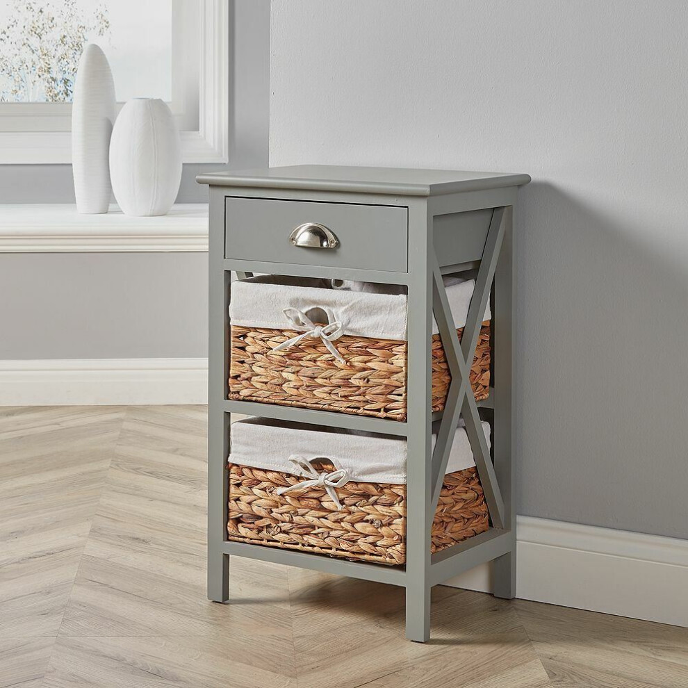 (Grey) Dartmouth 2 Basket Drawer Chest Storage Fully Assembled