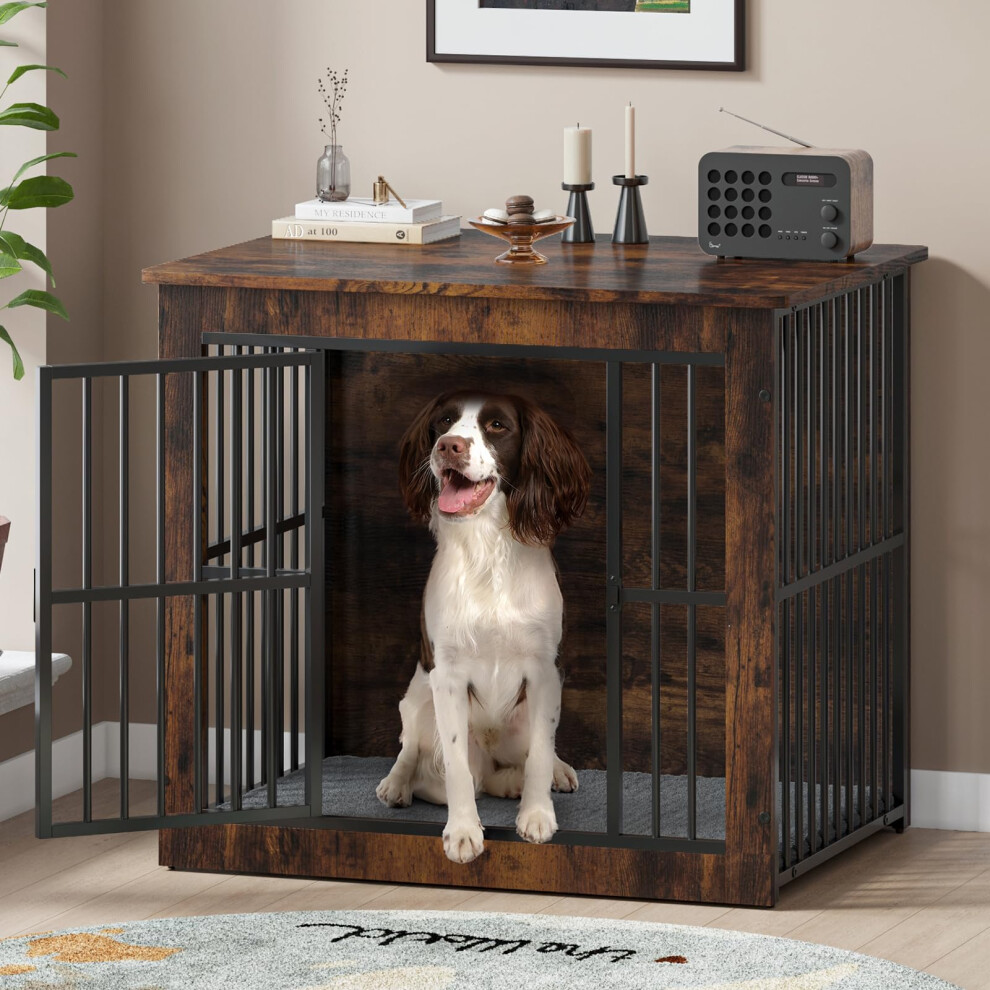 Hello-5ive Large Dog Crate Furniture, Wooden Dog Cage with Double Doors