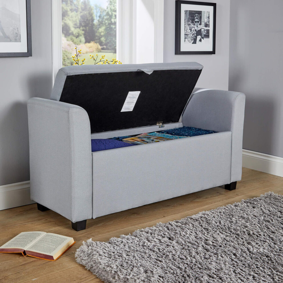 Home Source Verona Ottoman Storage Box Fabric Seat Grey