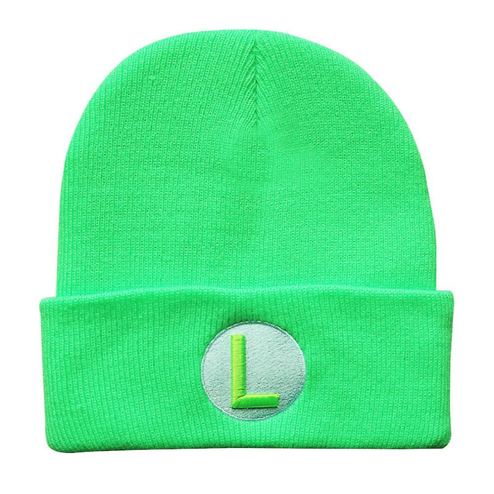 (Green) Mario Bros "m" / "l" Pattern Warm Knitted Beanie Hat For Men Women Unisex Winter Cuffed Hat Soft Beanies Cap
