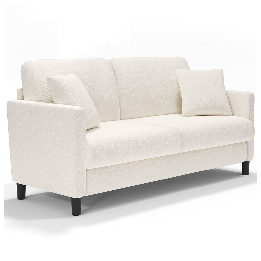 (Beige) Teddy Velvet Small 2 Seat Sofa for Small Bedroom