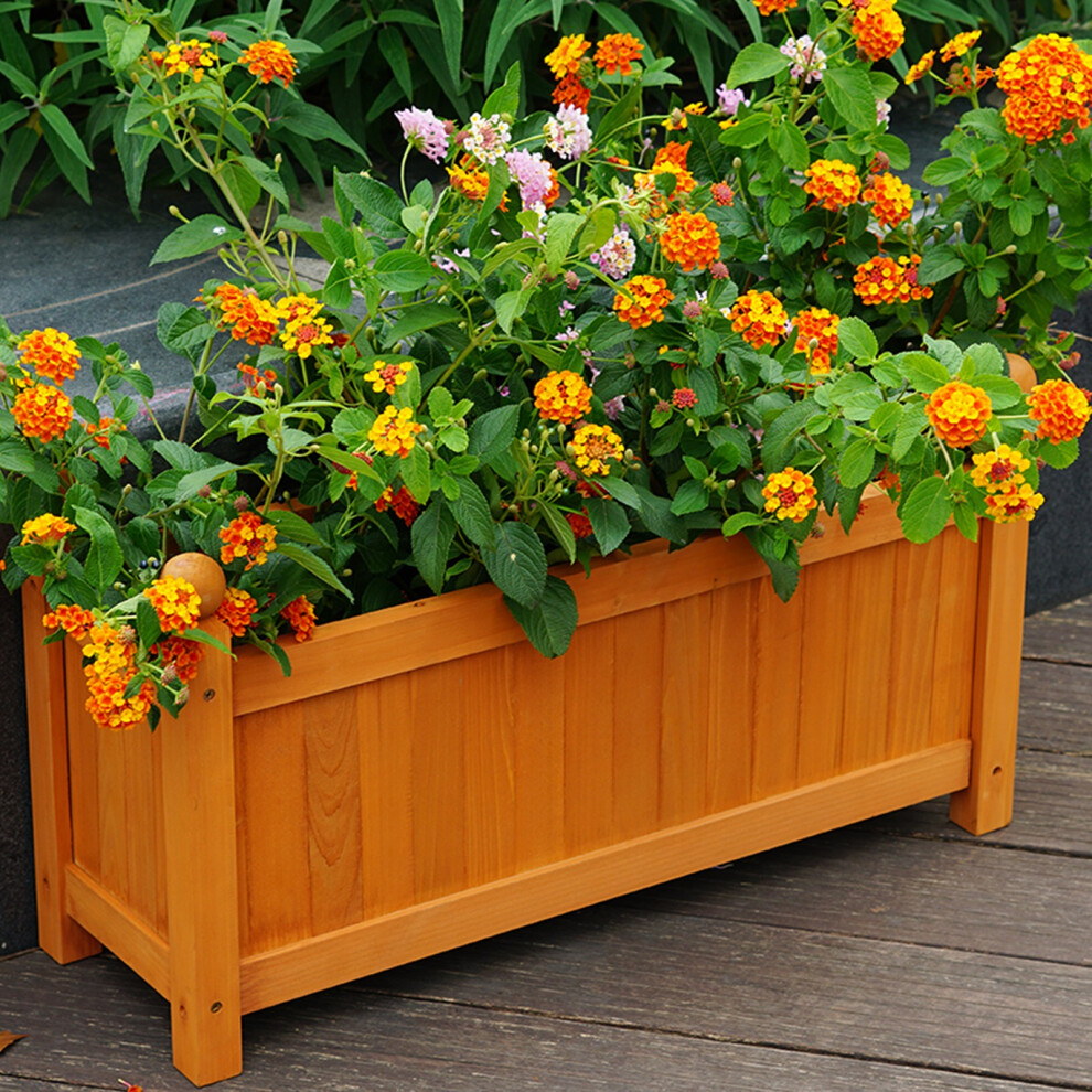 (Brown) Wooden Rectangular Planter Flower Plant Pot Trough