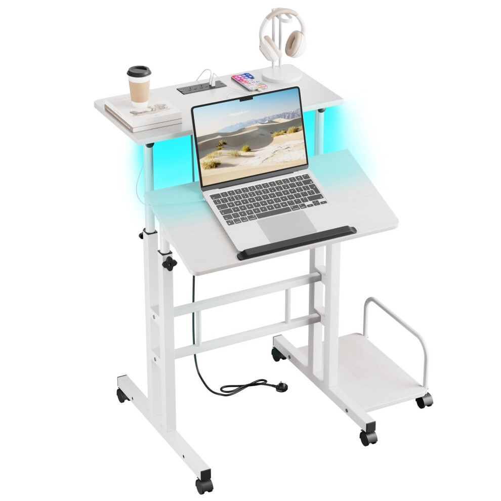 (With Power Outlets, White) Sit-Stand Workstation Height Adjustable Desk