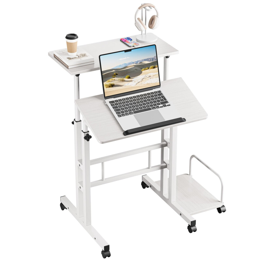 (No Power Outlets, White) Sit-Stand Workstation Height Adjustable Desk