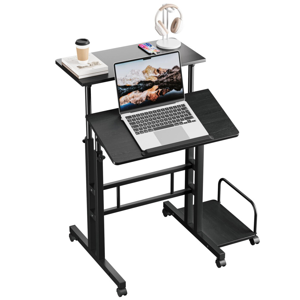 (No Power Outlets, Black) Sit-Stand Workstation Height Adjustable Desk