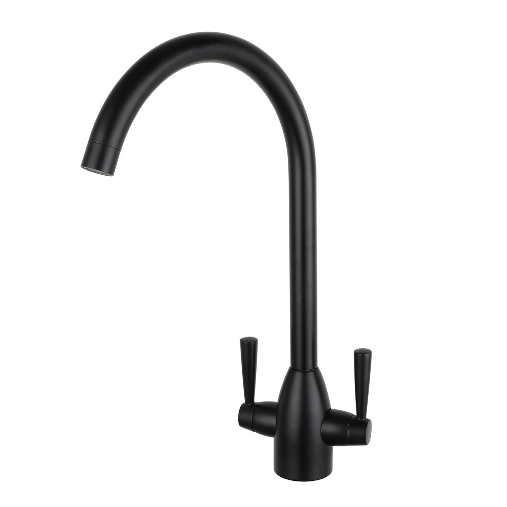 Nes Home Matt Black Modern Kitchen Sink Swivel Mixer Tap Dual Lever