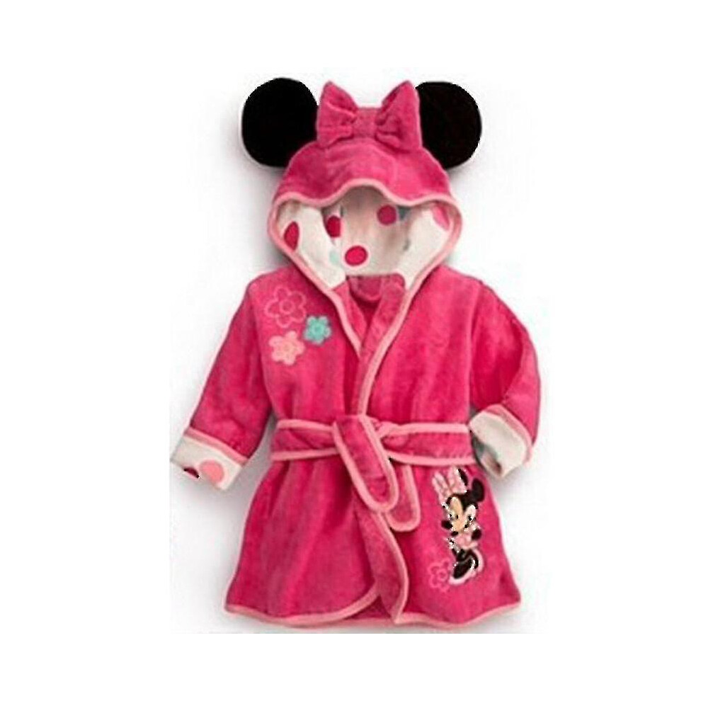 (Rose Red, 1-2 Years) Kids Baby Hooded Fleece Bathrobe Dressing Gown Winter Warmer Pyjamas Sleepwear Bath Robe Pajamas-image-OPC-PFSDKFT-NEW