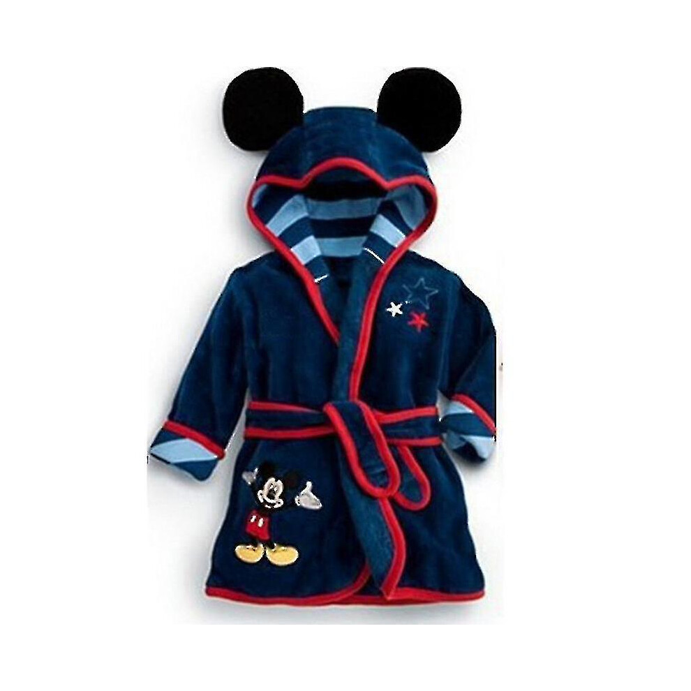(Navy Blue, 3-4 Years) Kids Baby Hooded Fleece Bathrobe Dressing Gown Winter Warmer Pyjamas Sleepwear Bath Robe Pajamas-image-OPC-PFSDKG7-NEW