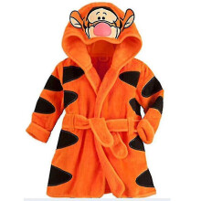 (Yellow Tiger, 1-2 Years) Kids Baby Hooded Fleece Bathrobe Dressing Gown Winter Warmer Pyjamas Sleepwear Bath Robe Pajamas