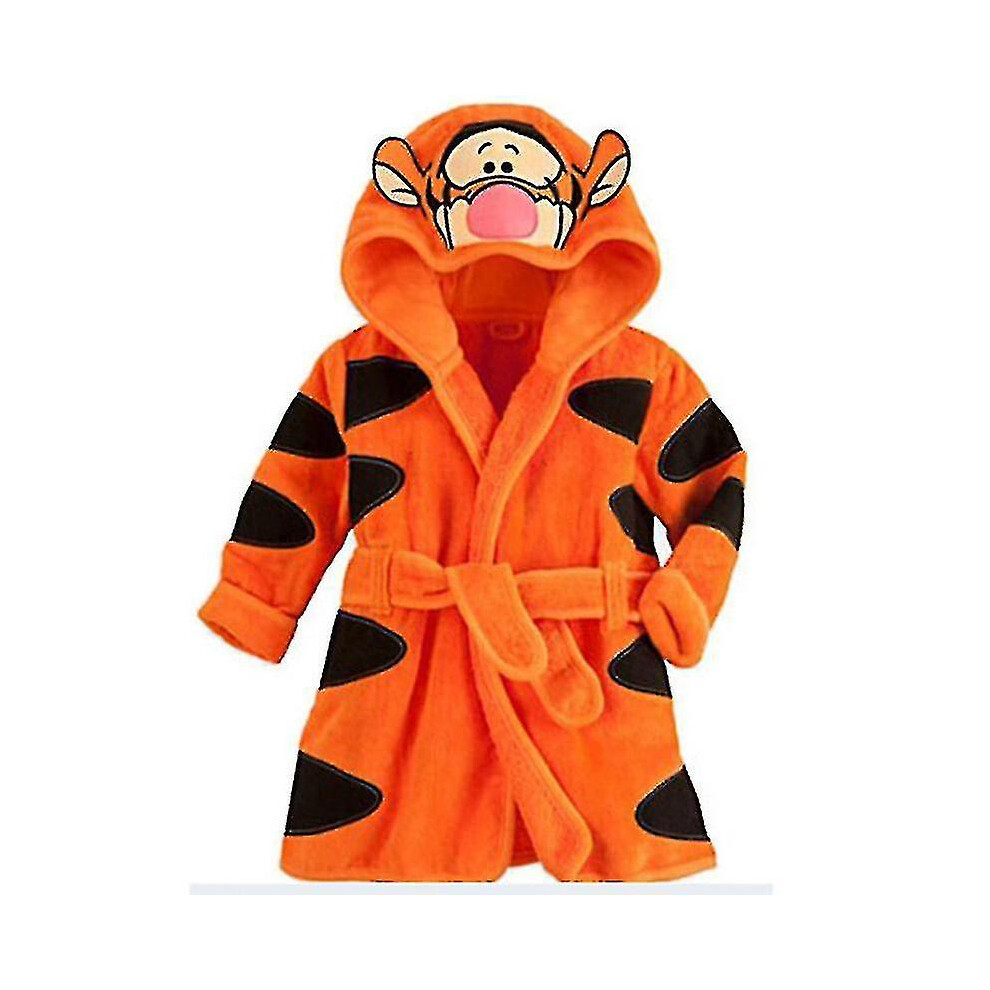 (Yellow Tiger, 3-4 Years) Kids Baby Hooded Fleece Bathrobe Dressing Gown Winter Warmer Pyjamas Sleepwear Bath Robe Pajamas-image-OPC-PFSDKGK-NEW
