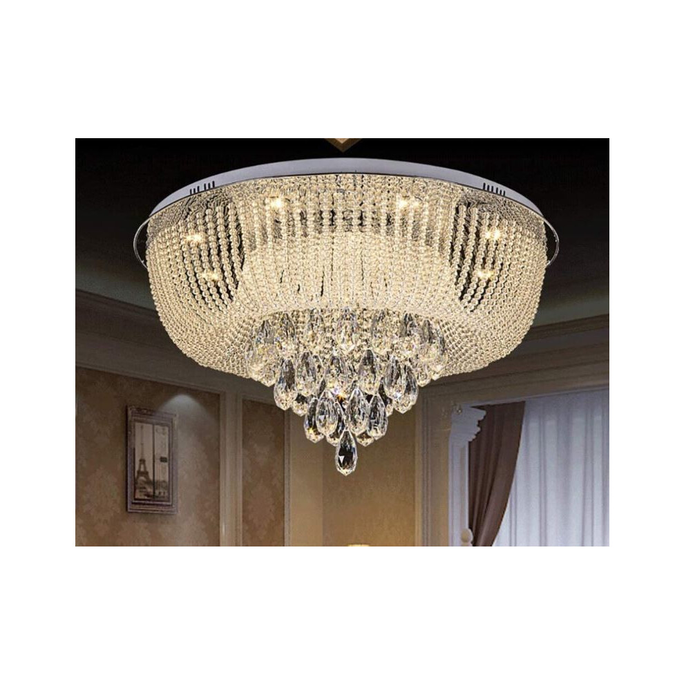 (80cm 42W) 6161 Modern Genuine K9 Crystal LED Round Flush Ceiling Light Chandelier 3 Colours + Remote Control
