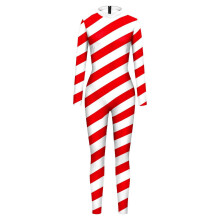 (S, B1) Colorful cosplay and candy cane tights red striped cosplay costume Christmas outfit festive tights couple costume