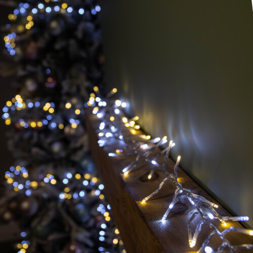 12.4m 960 LED ClusterBrights Lights with Timer in Warm & Cool White Clear Cable