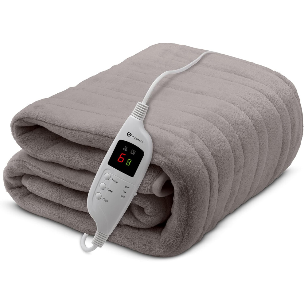 Fleece Electric Heated Throw with 9 Heat Settings Grey (XXL)