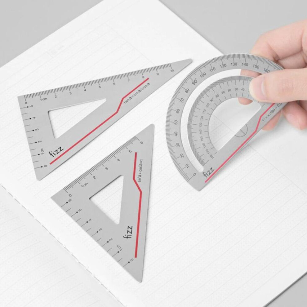 (red, M) Xiaomi Youpin 4 In 1 Fizz Metal Ruler Stationery Set Aluminum Alloy Multifunctional Combination Triangle Protractor Drawing