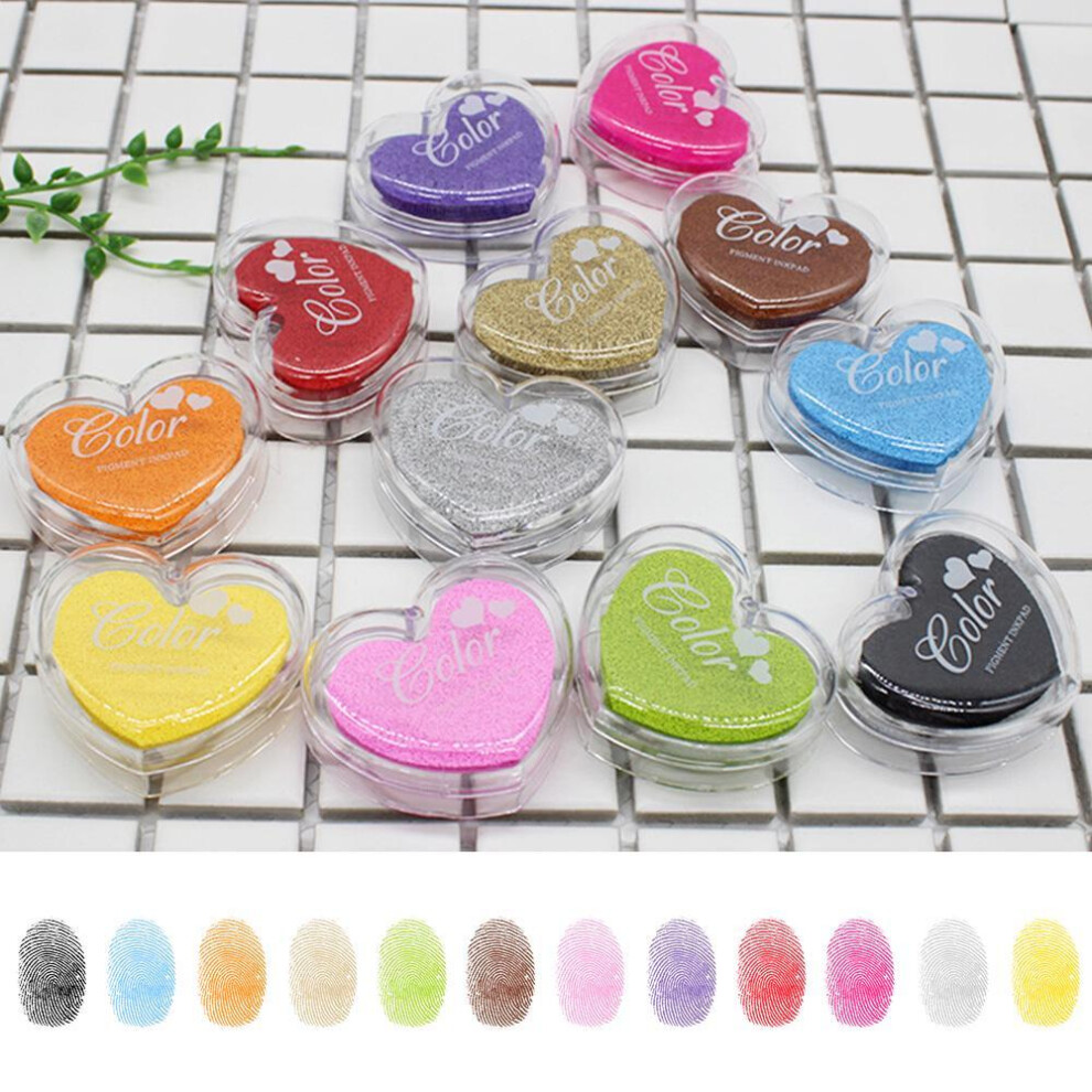 (pink) Heart Rubber Stamps Craft Pigment Ink Pad For Paper Wood Fabric 12 Colours
