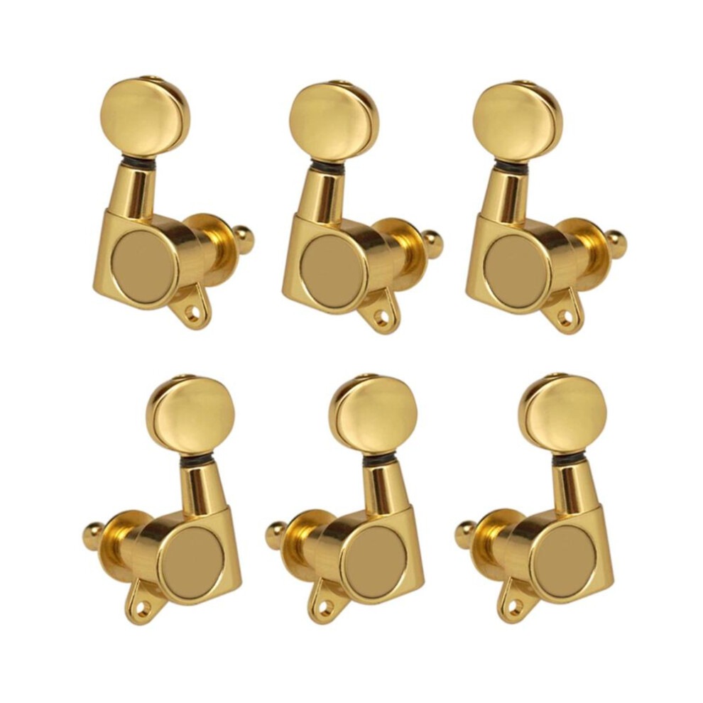 (gold, 3 Right & 3 Left) Guitar String Tuning Pegs Tuning Machines Sealed Machine Heads Tuning Keys Oval Button 6 Left For