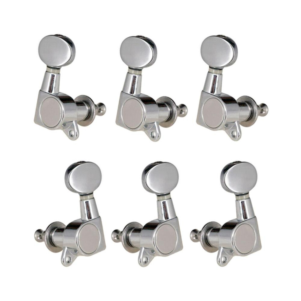 (silver, 3 Right & 3 Left) Guitar String Tuning Pegs Tuning Machines Sealed Machine Heads Tuning Keys Oval Button 6 Left For