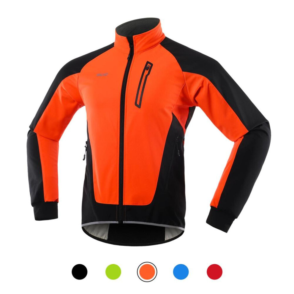 (orange, XXL) Men Cycling Jacket Waterproof Windproof Thermal Fleece Bike Jersey Mtb Bicycle Riding Running