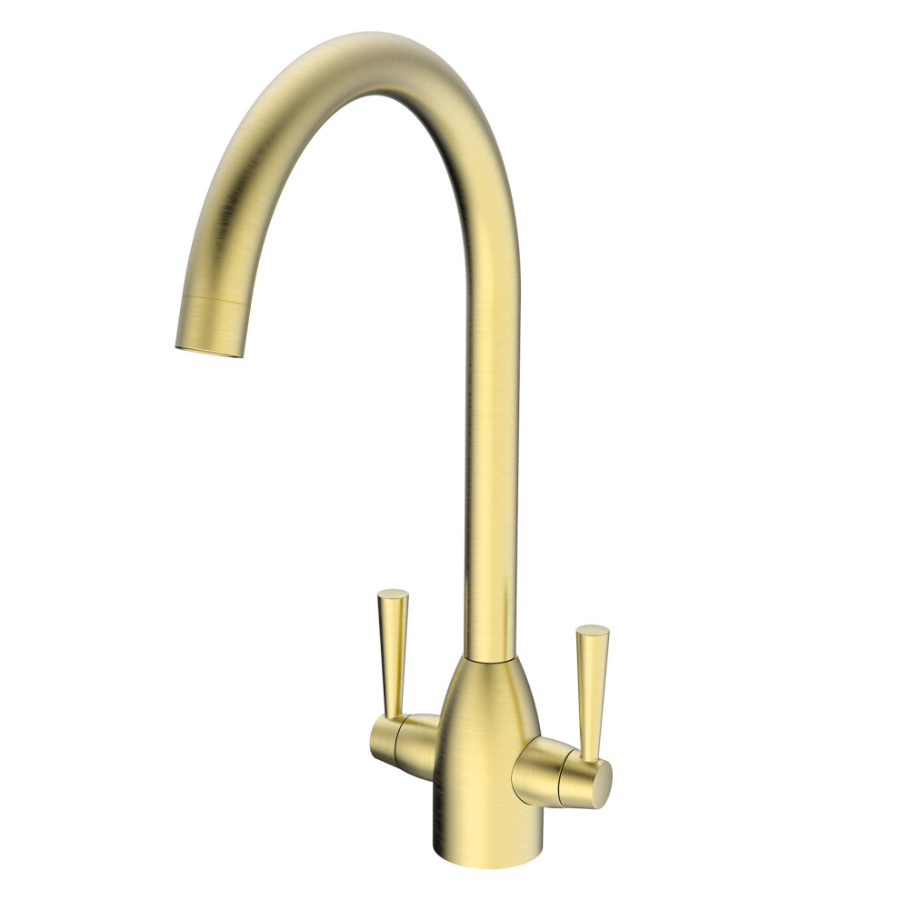 Nes Home Brushed Brass Modern Kitchen Sink Swivel Mixer Tap Dual Lever