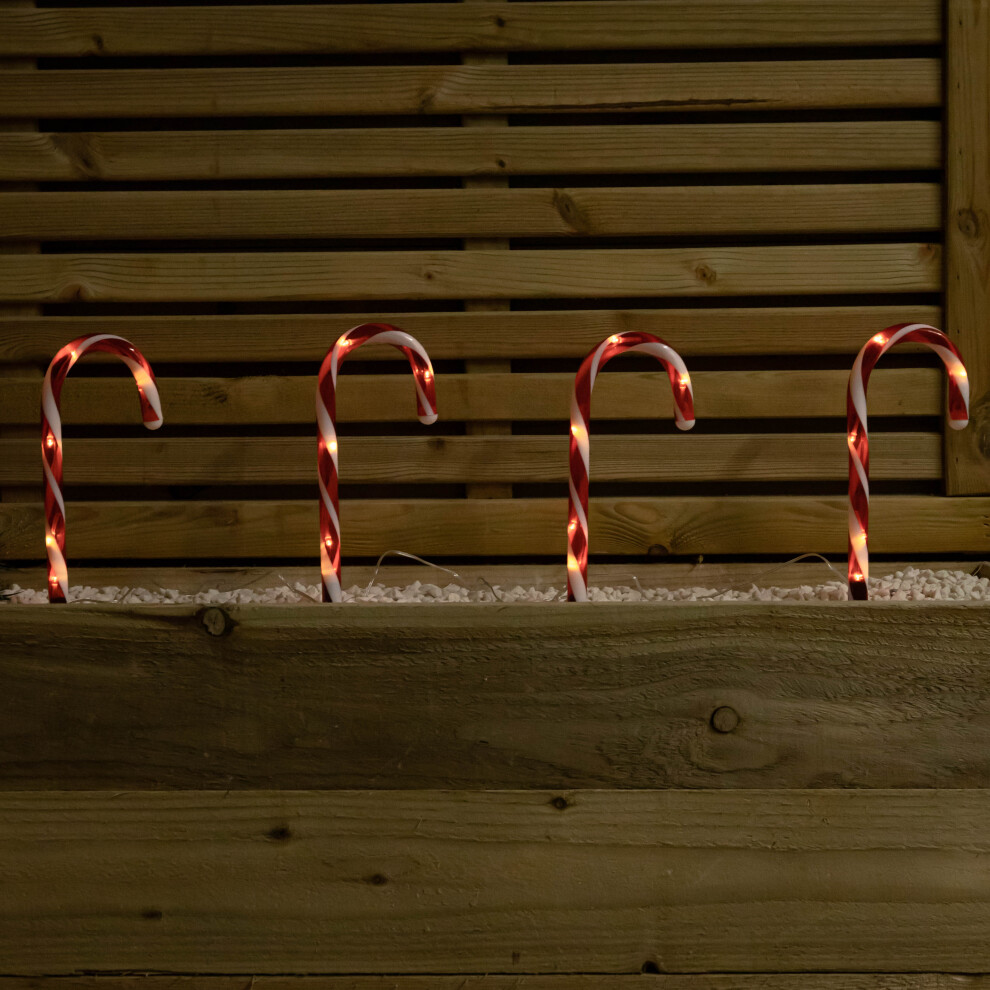 25cm Set of 12 Battery Powered Christmas Candy Cane Path Lights with 60 LEDs