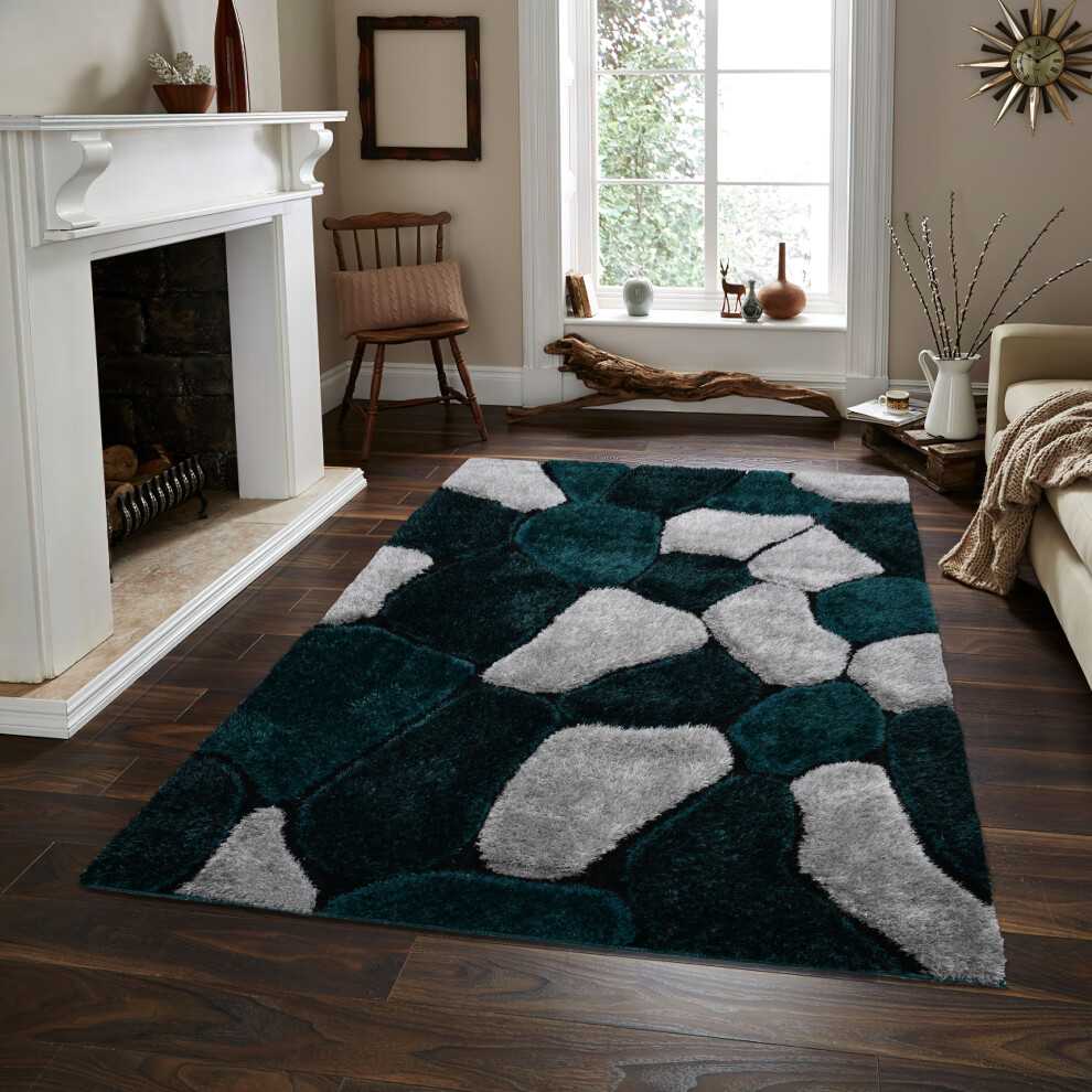 (EMERALD GREEN, 120x170cm) Extra Large 3D Shaggy Living Room Rugs Dense Pile