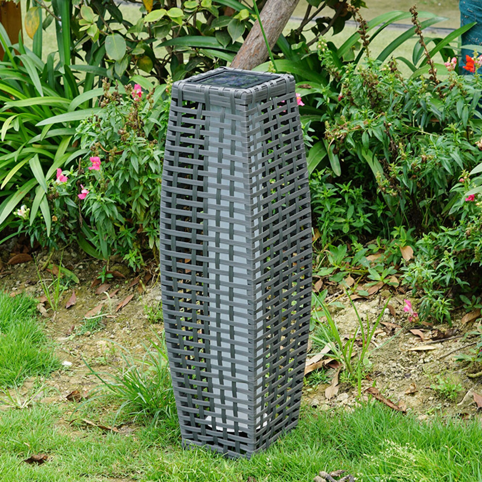 Grey Solar Rattan Effect 69cm Tall LED Light Outdoor Garden Floor Lamp Lantern