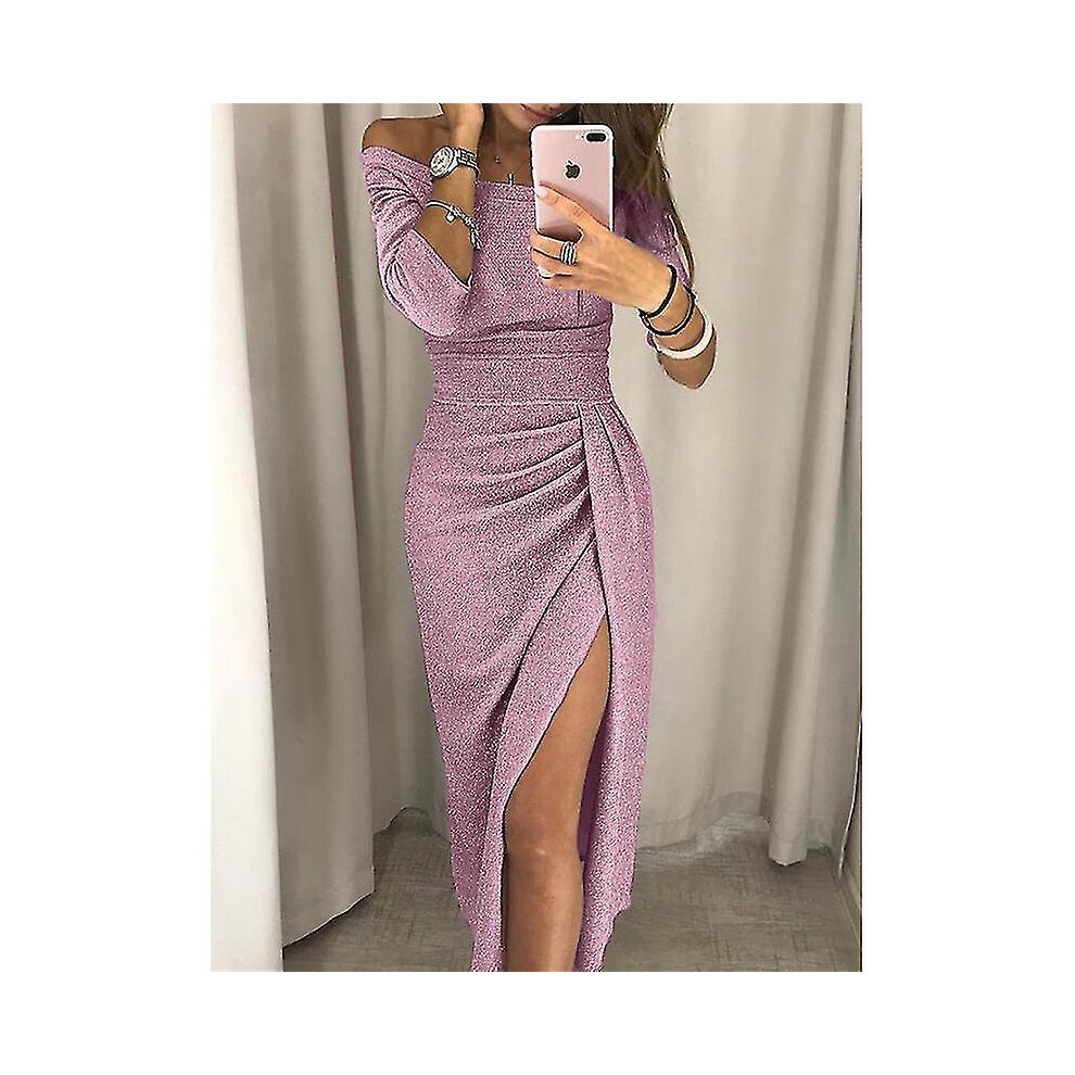 (L, Red) Women Off Shoulder Formal Clothing Long Sleeve Bodycon Evening Party Dress Elegant High Waist Split Ol Ladies Bandage Dress-image-OPC-PFSFPM2-NEW