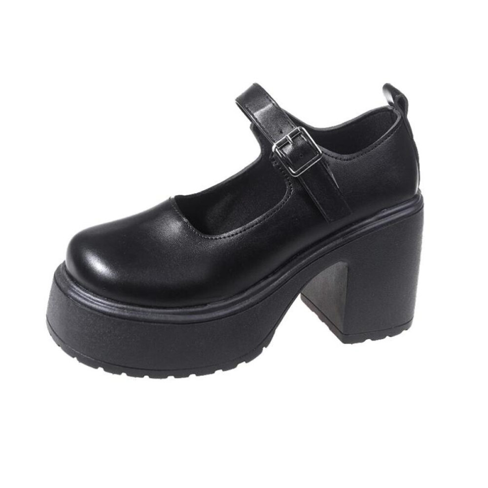 (matte black, 38) Women Shoes 2024 Platform Round Toe Women&apos;s High Heels Buckle Strap Mary Jane Women&apos;s Goth Heel Party Shoes For Women