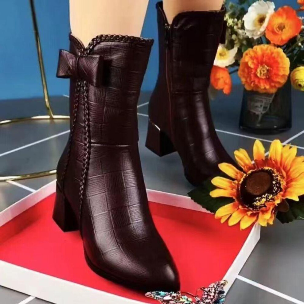 (dark brown, 39) Women Designer Ankle Snow Zipper Boots Winter High Heels Shoes