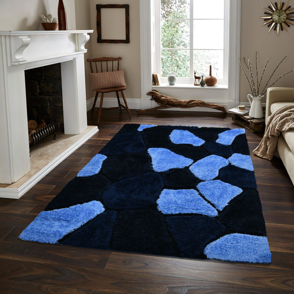 (DARK BLUE , 160x230cm) Extra Large 3D Shaggy Living Room Rugs Dense Pile