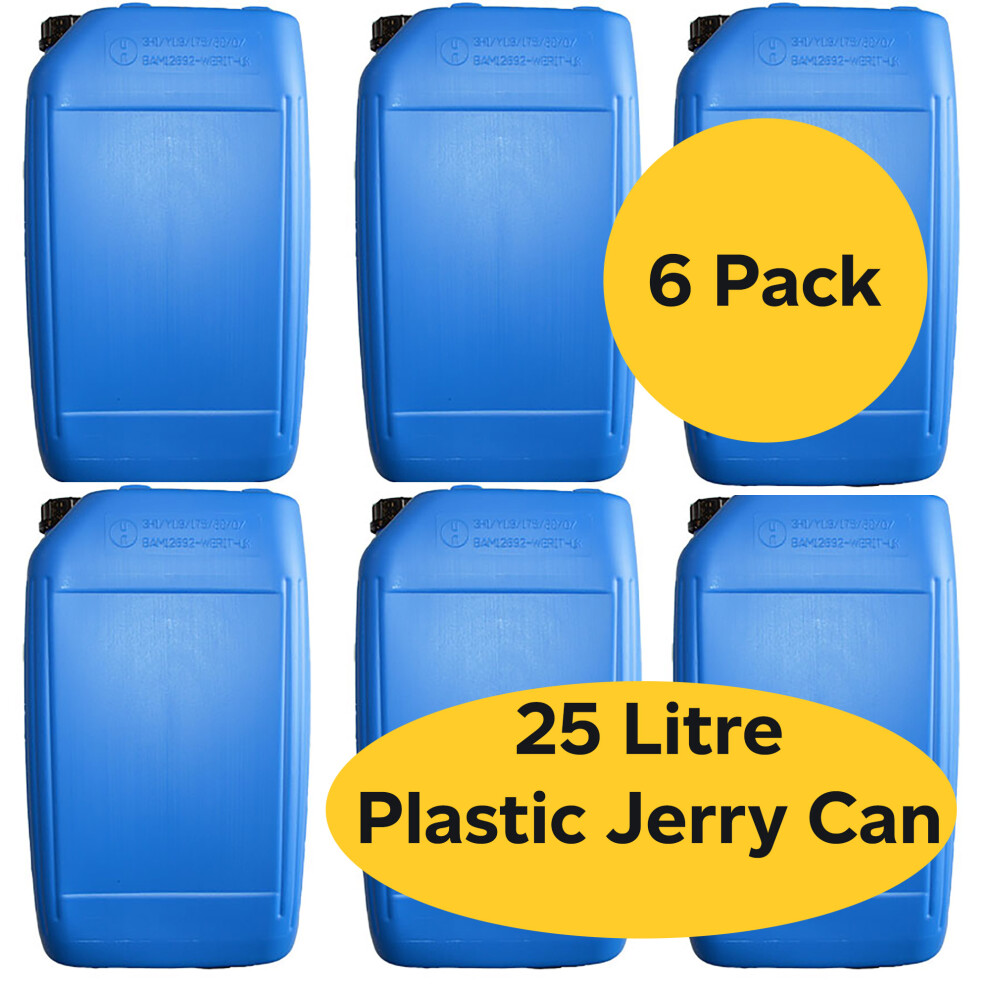 Itp Packaging 6 X Blue 25 Litre Plastic Jerry Can With T/E Cap For Camping, Caravanning And Industrial