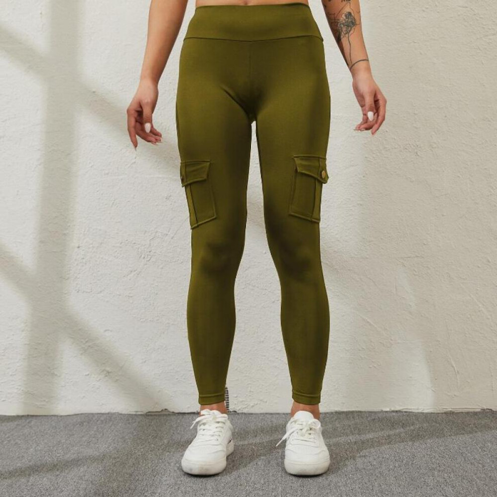 (green, XL) Women Yoga Pants Military Style Sport Leggings Gym Slim Fit Pocket Sweatpants Outdoor Running Fitness Pants