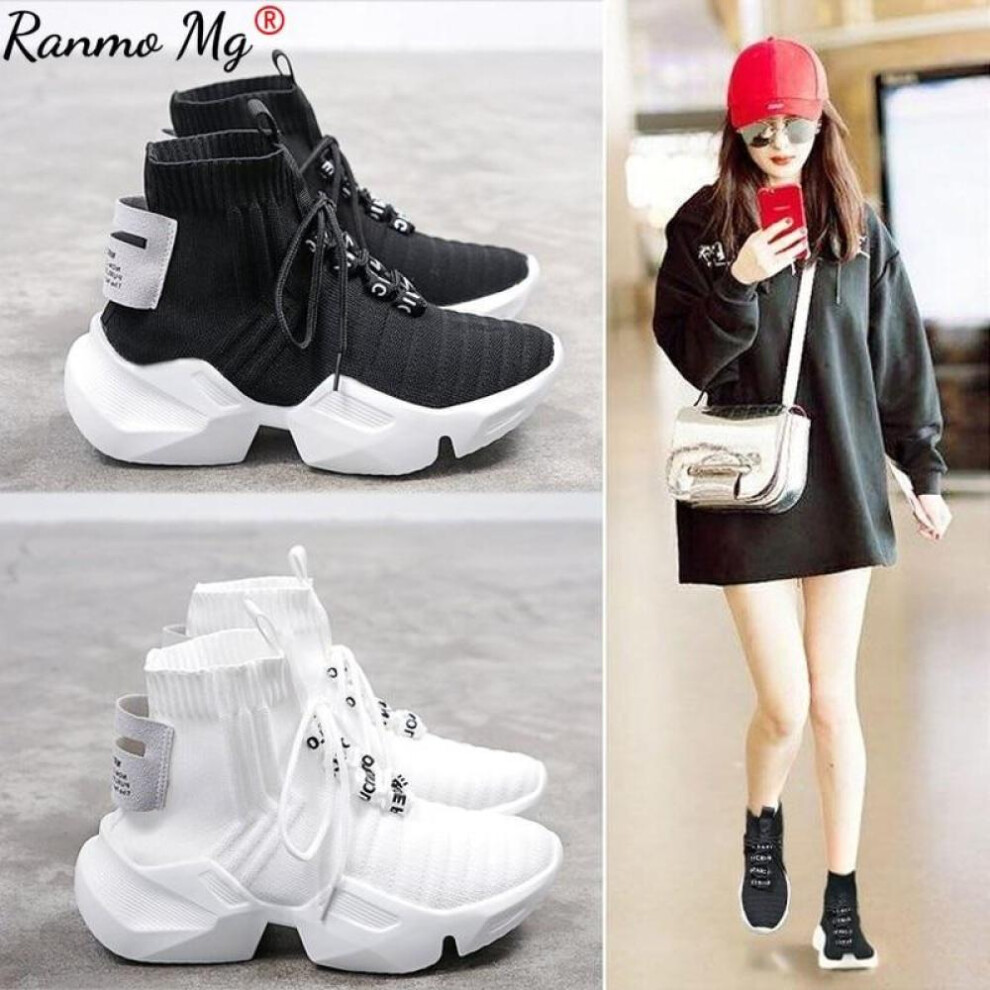 (white, 40) Autumn High-top Platform Sneakers Women Knitted Casual Shoes Woman Sneakers Chunky Tenis Feminino Womens Shoes