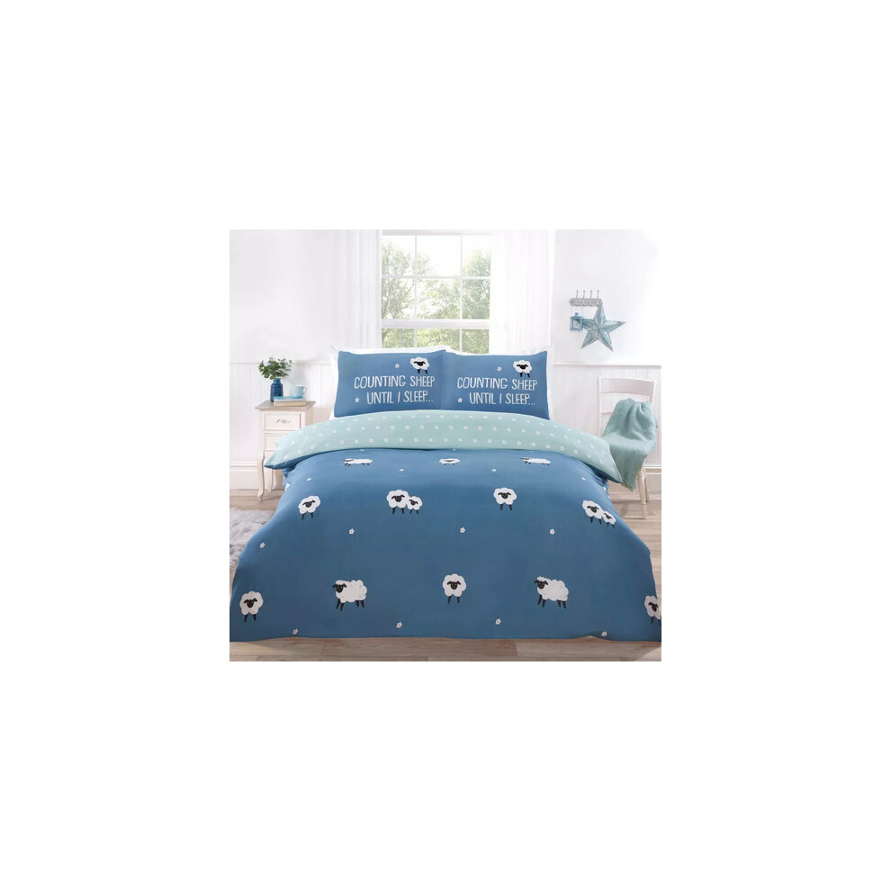 (King, Blue) Counting Sheep Microfiber Duvet Cover Bedding Set and Pillowcase Single Double King Quilt Cover
