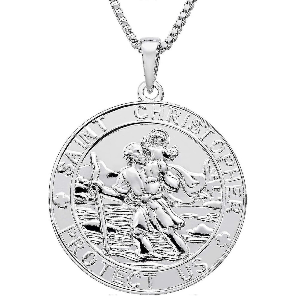 St. Christopher Jewelry 925 Sterling Silver, Antiqued Religious Protector Talisman Pendant for Men Women, Coin/round/oval/medal/square/locket Tangrui