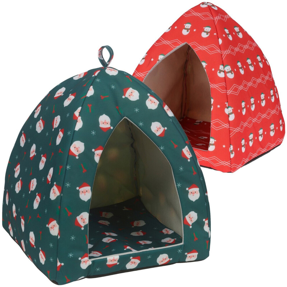 Red/Green Foldable Cozy Cat House Bed Washable Cave Pet Puppy Dog Igloo Kennel