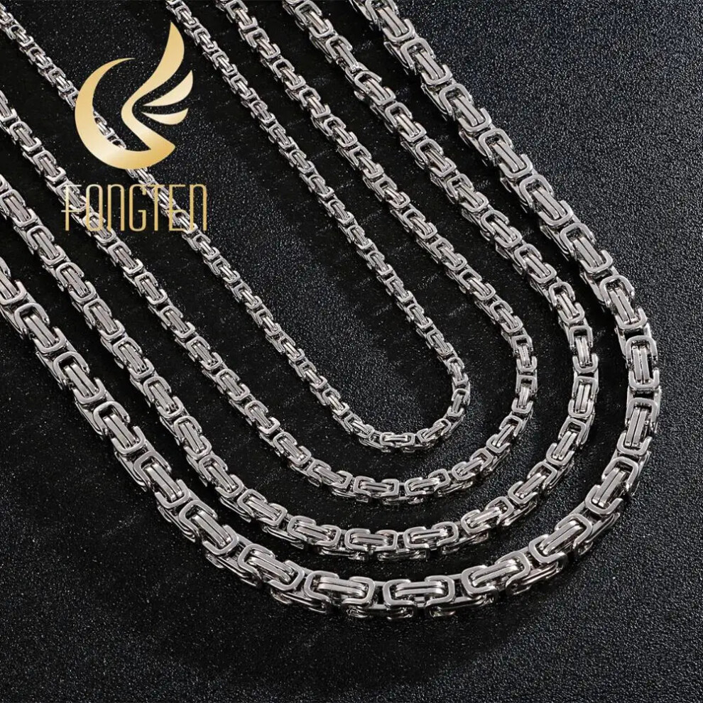 (85cm  33.4inch, 8MM Width) Long Necklace Men Male Stainless Steel Byzantine Box Chain