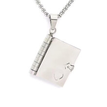 (Silver Style 1) Stainless Steel Book Locket Necklace for Women Men DIY Necklaces Personality