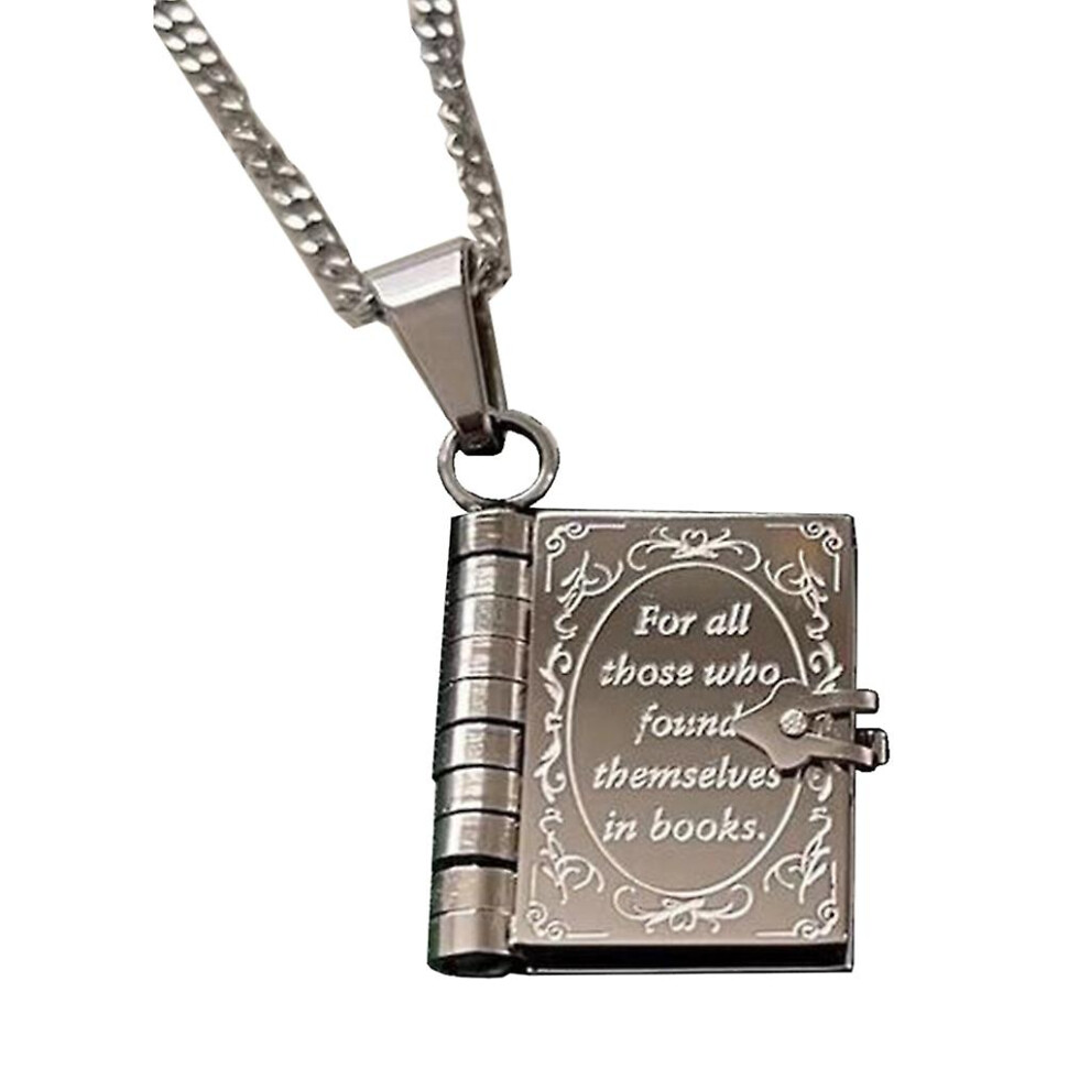 (Silver Style 2) Stainless Steel Book Locket Necklace for Women Men DIY Necklaces Personality-image-OPC-PFSG9NK-NEW