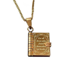 (Gold Style 2) Stainless Steel Book Locket Necklace for Women Men DIY Necklaces Personality