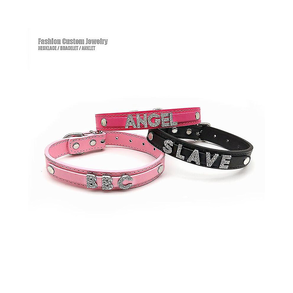 (S(27cm-35cm), LUCKY) Sexy Rhinestone Letters Slave Choker Collar Custom Necklace Jewelry Men Women Diy Custom Name Cosplay Costume Party Chocker