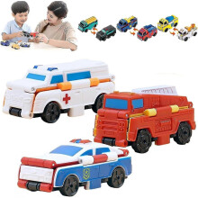 (Emergency Vehicles) 2-in-1 Flip Car Toy Flip Racers Transformable Cars Kiddie Corner Dual Design Toys