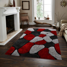 (RED / GREY, 160x230cm) Extra Large 3D Shaggy Living Room Rugs Dense Pile