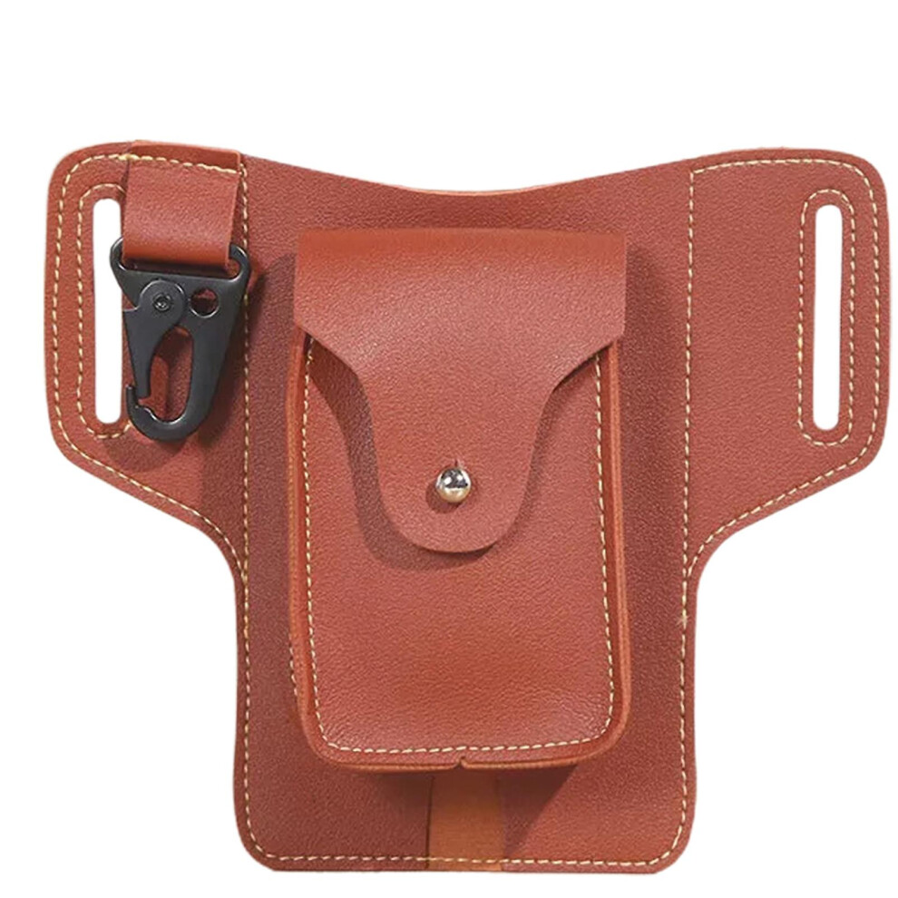 (Brown) Belt Pouch Phone Holster Dual Mobile Phone Pockets Pouch Belt Case Brown 7364070832040