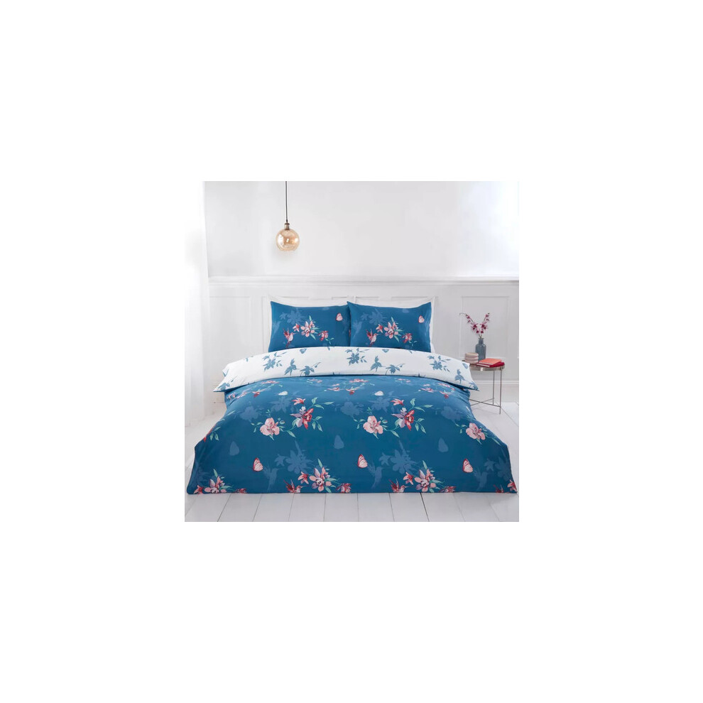 (King, Blue) Humming Bird Microfiber Duvet Cover + Pillowcase