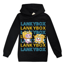 (Black, 9-10 Years) Kids Lankybox Print Casual Hoodie Girls Boys Long Sleeve Hooded Sweatshirt Tops Pullover Jumper Xmas Birthday Gift